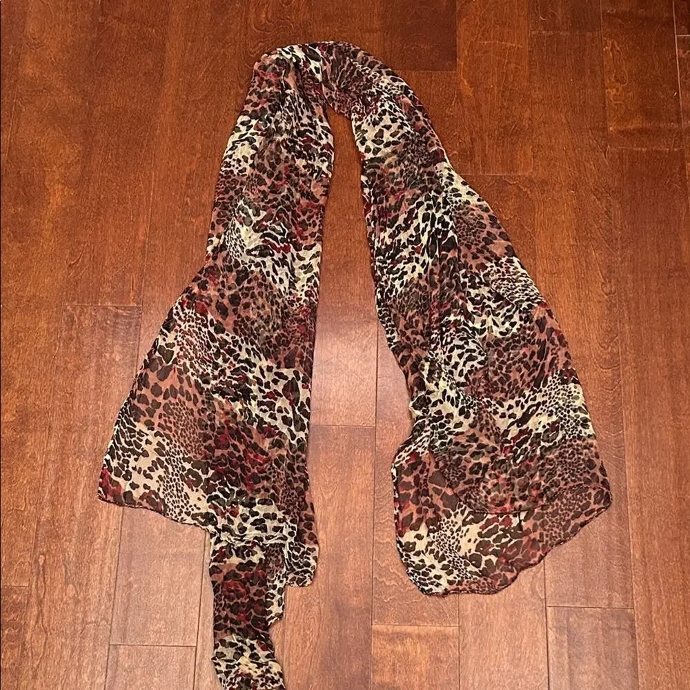 Leopard Print Oversized Rectangle Silky Scarf, Hand Rolled
